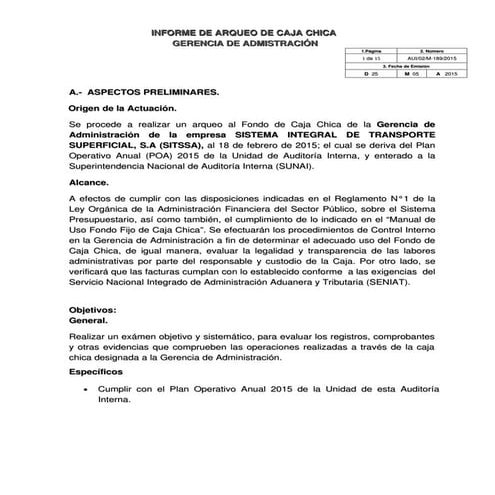 Informe del arqueo de caja chica