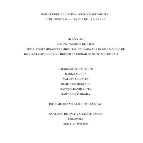 Informe del Grupo Empresa de Aseo Grado 11-2 grupo 5