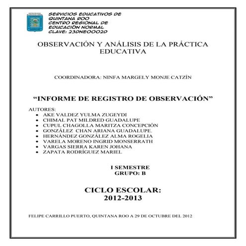 Informe del registro de observación.