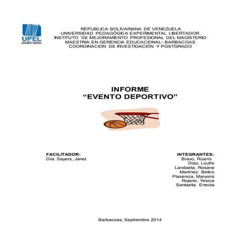 Informe Deportivo. Barbacoas. Seccion B. 