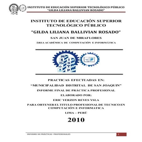 INFORME DE PRÁCTICAS PRE-PROFESIONALES INSTITUTO DE EDUCACIÓN SUPERIOR TECNOL...