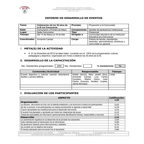 INFORME DESARROLLO DE EVENTOS