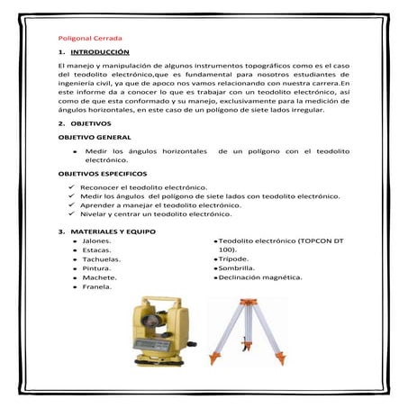 Informe de una Poligonal Cerrada, Topografía Elemental