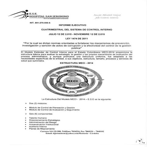 Informe ejecutivo cuatrimestral del sistema de control de interno | PDF