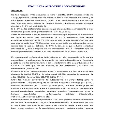 Informe encuesta autocuidados 2013
