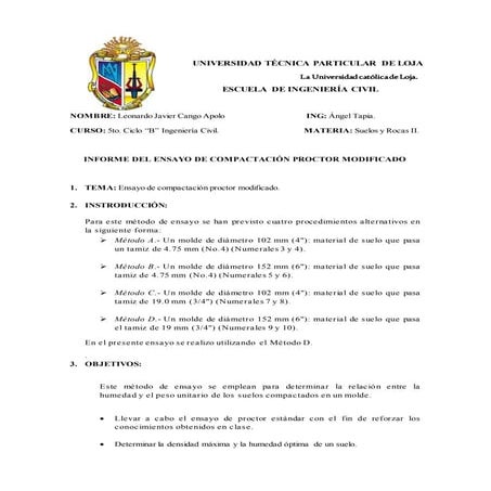 Informe  ensayo proctor modificado