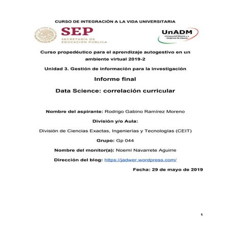 Data Science: Correlación curricular