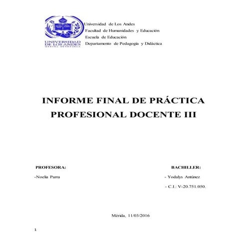 INFORME FINAL DE PRÁCTICA PROFESIONAL DOCENTE III