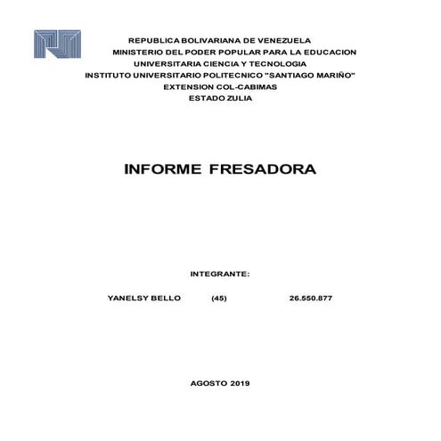Procesos de Manufacturas Informe Fresadora