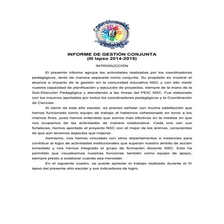 Informe gestion conjunta ccpp 3er_lapso2015