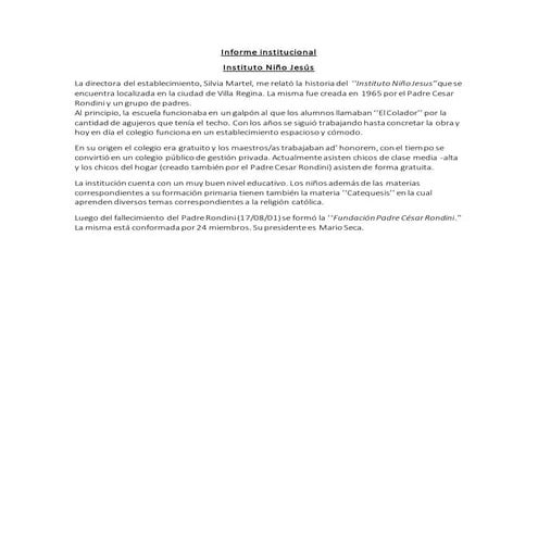 Informe institucional- Inst. Niño Jesus