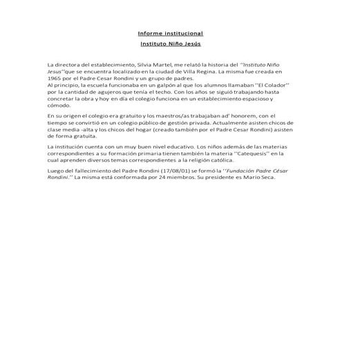 Informe institucional- Inst. Niño Jesus