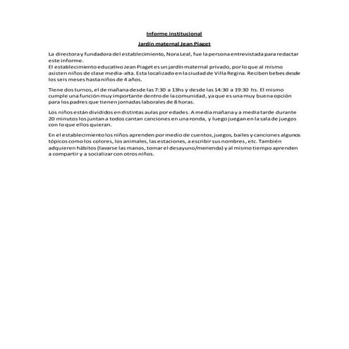 Informe institucional - jardin maternal Jean Piaget