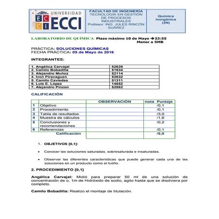 Informe laboratorio quimica (soluciones quimicas) 