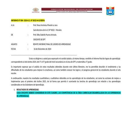 INFORME Logros de Aprendizajes de secundaria - Document Preview
