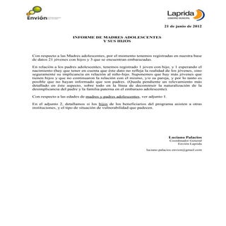 Informe madres adolescentes e hijos