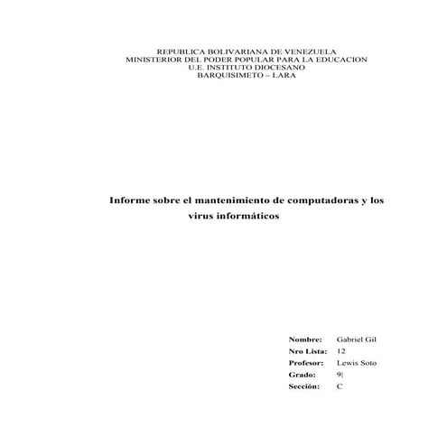 Informe mantenimiento de Computadoras