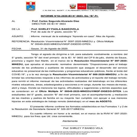 Informe mensual agosto prof. shirley
