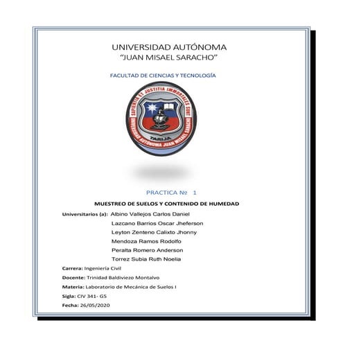 Informe muestreo contenido de humedad