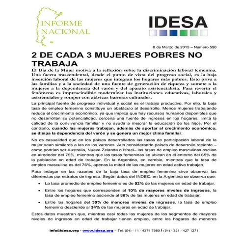 Cayó la participación laboral femenina en los hogares pobres | PDF