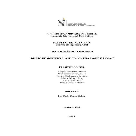 INFORME DE DISEÑO DE MORTERO