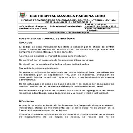 Informe pormenorizado del estado de control interno | DOCX