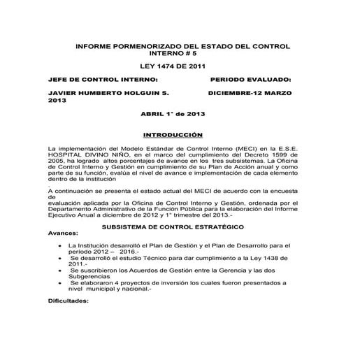 Informe pormenorizado del estado de control interno | DOCX