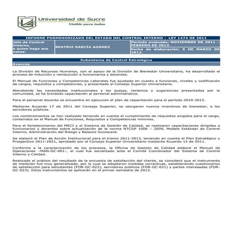 Informe pormenorizado del estado de control interno | DOCX
