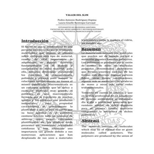 Informe practica #4 (articulo cientifico) Taller del Slim