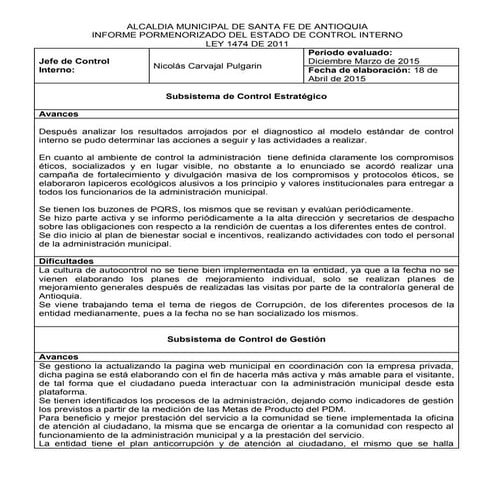 Informe pormenorizado del estado de control interno | DOCX