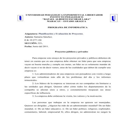 Informe proyectos privados publicos