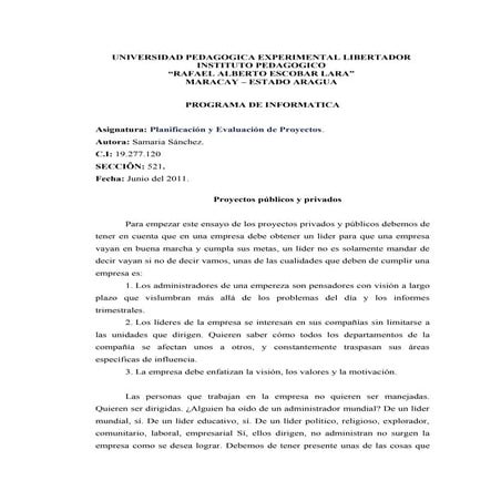 Informe proyectos privados publicos