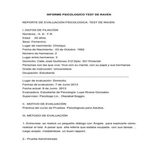 TEST DE RAVEN . Informe Psicológico