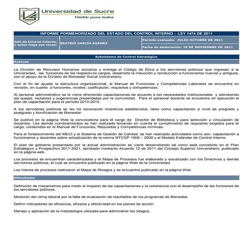 Informe pormenorizado del estado de control interno | DOCX