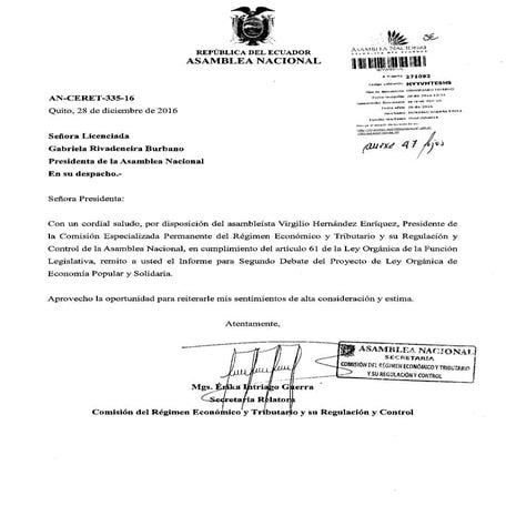 INFORME SEGUNDO DEBATE LEY ECONOMÍA POPULAR Y SOLIDARIA