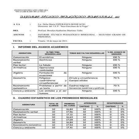 Informe tecnico primer bimestre