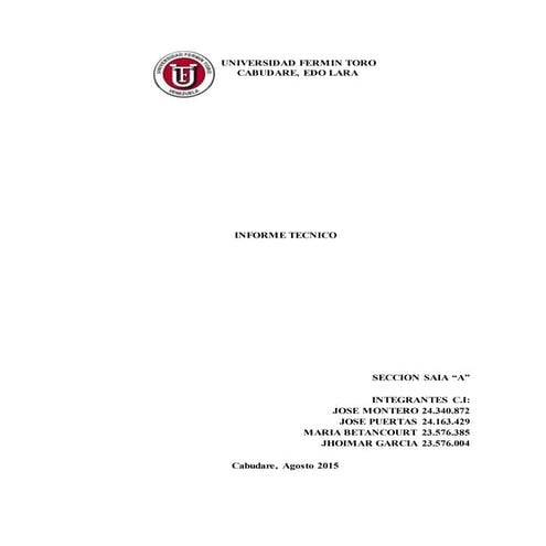 Informe tecnico termodinamica