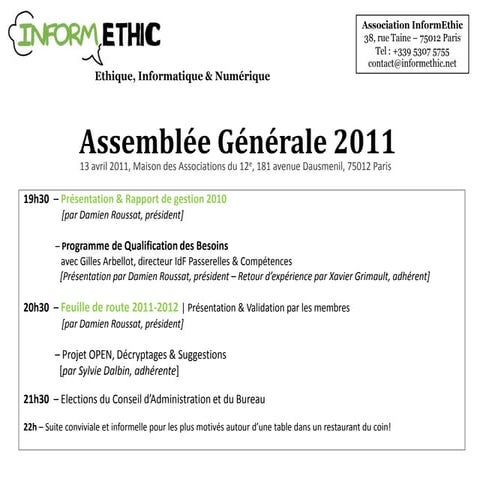 InformEthic | Assemblée Générale 13 avril 2011
