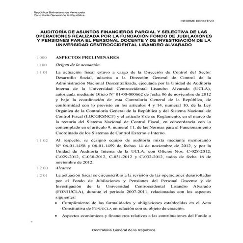 FONJUCLA - Informe de la Contraloría General de Republica