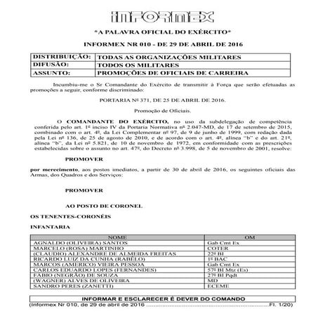 Informex nº 010 Promoções de Oficiais de Carreira | PDF