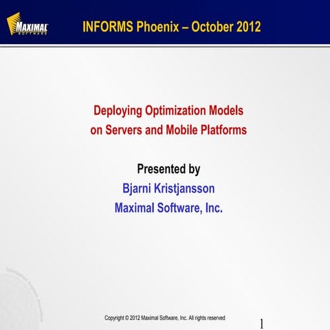 Seminar: Introduction to Maximal Software and the MPL Modeling System ...