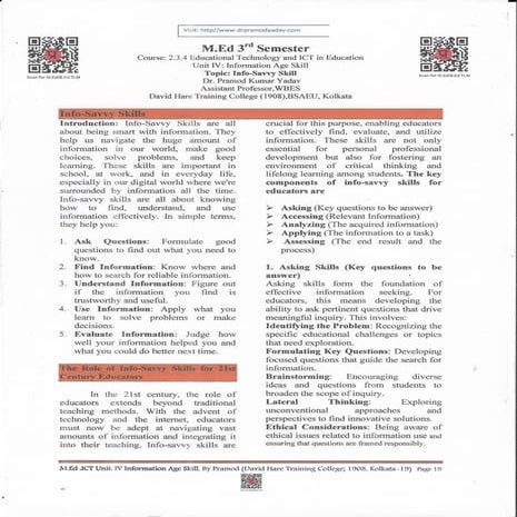 Information Age Skills: Info Savvy Skill