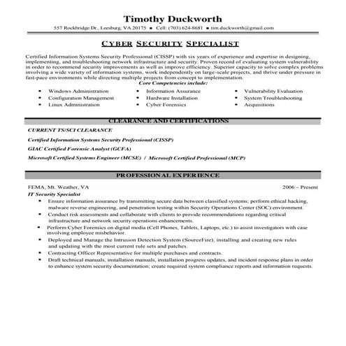Tim Duckworth, It security specialist at fema at Fema