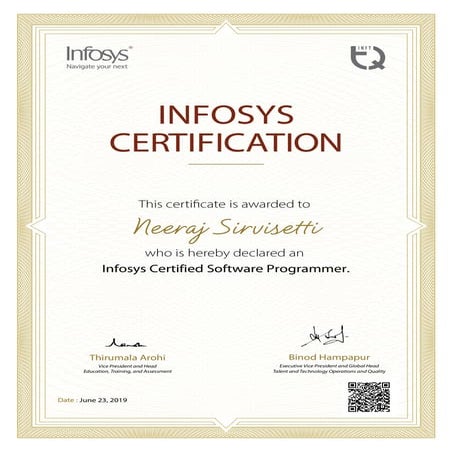 Infosys Certified Software Programmer | PDF