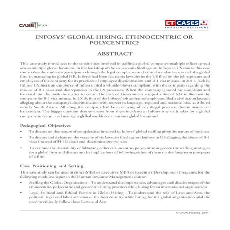 Infosys’ Global Hiring: Ethnocentric or Polycentric?