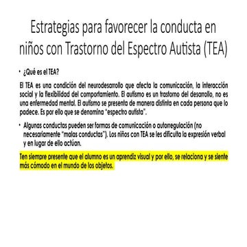 informacion para maestros sobre TEA (AUTISMO) | PPTX