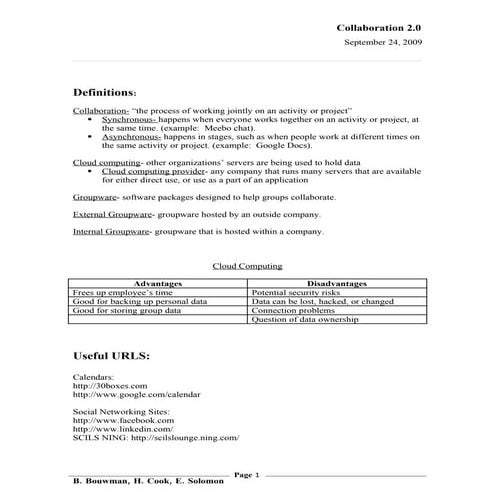 Collaboration 2.0 Handout