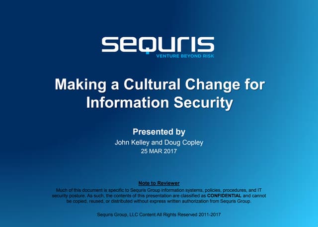 Security Program Guidance and Establishing a Culture of Security