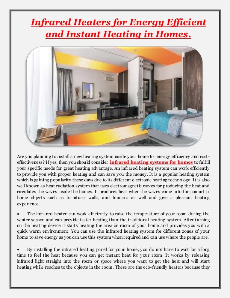 Infrared Heaters for Energy Efficient and Instant Heating ...