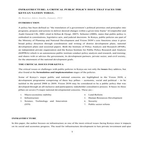 Infrastructure   a critical public policy issue that faces the kenyan nation ...